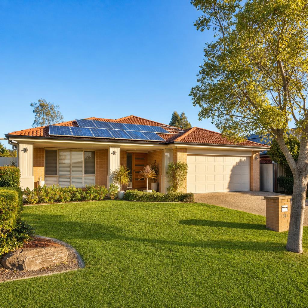 Australian home with rooftop solar panels on a sunny day